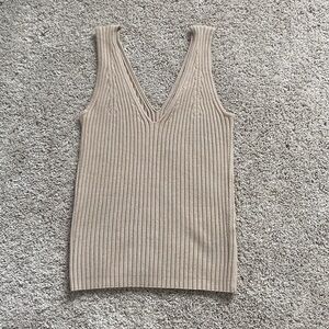 Final Touch • Beige Sweater Knit V Neck Tank